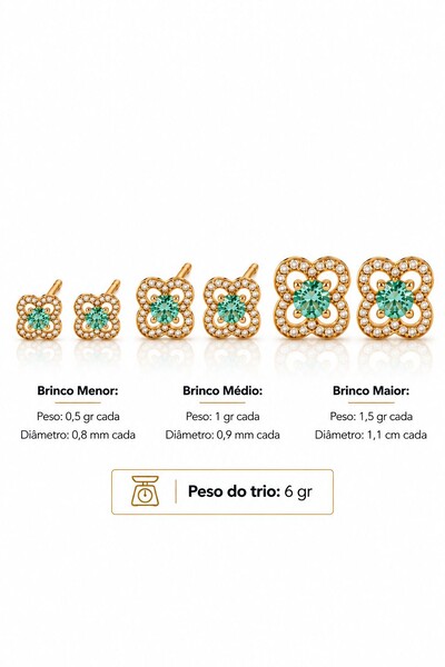 Foto Brinco Semijoia Trio Trevo Cravejado Pri Acessórios