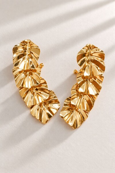 Foto Brinco Semijoia Essenza Ear Cuff Folhas Dourado