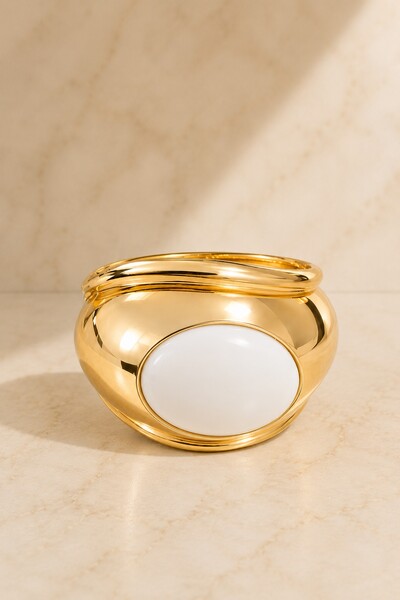 Foto Bracelete Maxi Abaulado e Pedra Oval Dourado