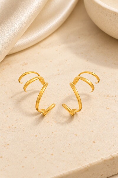 Foto Brinco Semijoia Ear Cuff Quatro Vias Serenity Dourado