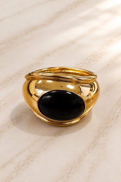 Foto Bracelete Maxi Abaulado e Pedra Oval Dourado