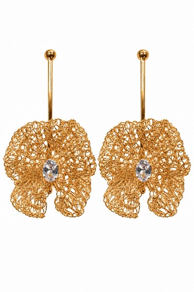 Foto Brinco Semijoia Essenza Flor Artesanal Dourado