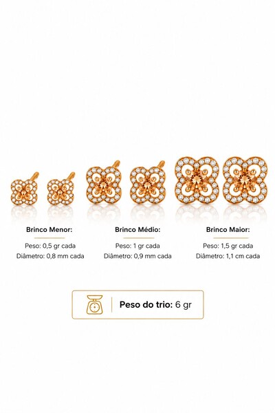 Foto Brinco Semijoia Trio Trevo Cravejado Pri Acessórios
