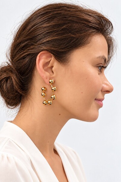Foto Brinco Semijoia Essenza Argola Esfera Média Dourado