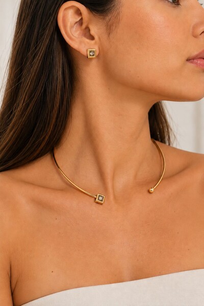 Foto Conjunto Semijoia Blend Aro Zircônia Quadrado