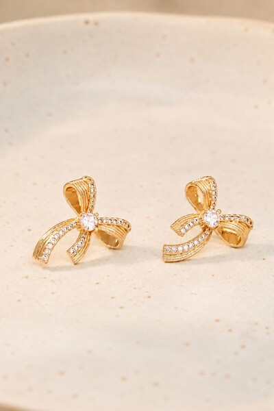 Foto Brinco Pequeno Laço Cravejado Zircônia Delicado Banho Ouro 18k Banho Ródio Feminino