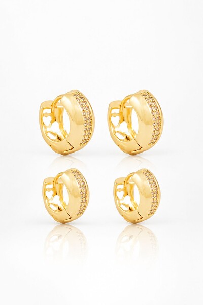 Foto Brinco Semijoia Argola Dupla Cravejado Dourado