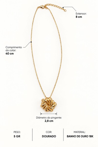 Foto Colar Semijoia Essenza Flor Plissada Dourado