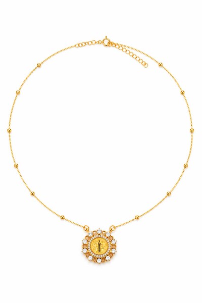 Foto Colar Semijoia Medalha São Bento Cravejado Dourado