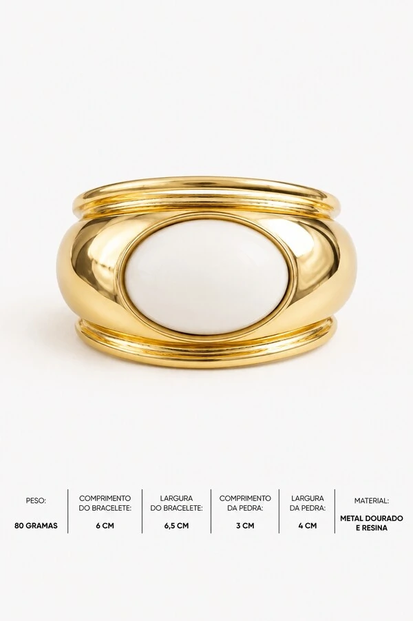 Bracelete Maxi Abaulado e Pedra Oval Dourado
