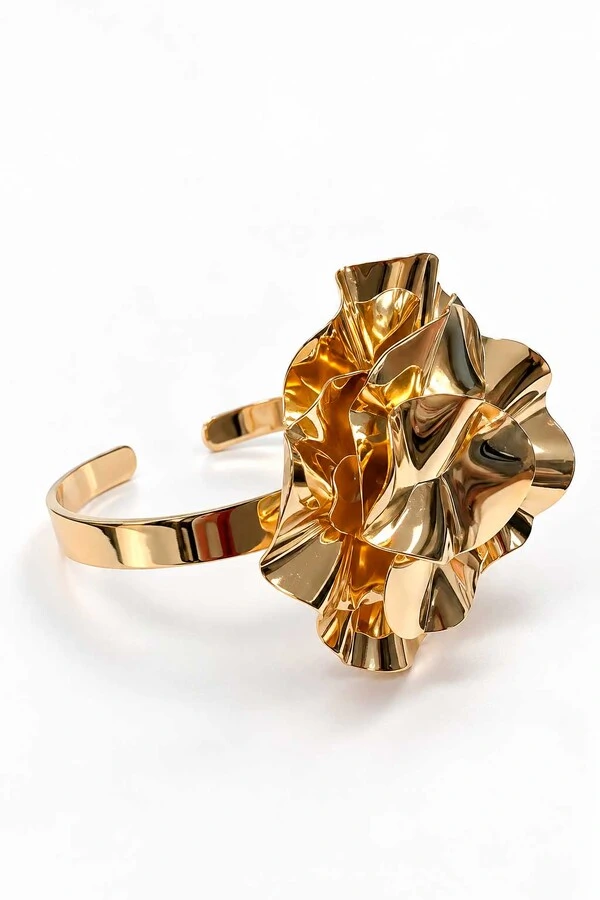 Bracelete Semijoia Essenza Flor Orgânica Dourado