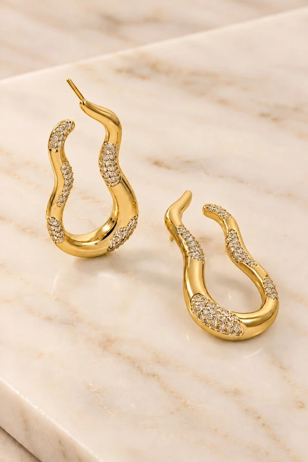 Brinco Orgânico Duo Banho Ouro 18K Banho Ródio Feminino