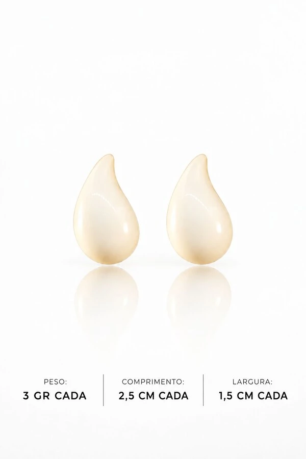 Brinco Hailley Gota Esmaltado Branco Pequeno Dourado