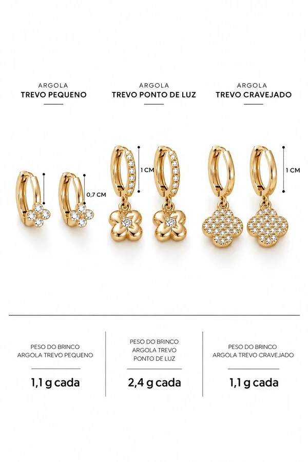 Brinco Semijoia Trio Argola Trevo Pri Acessórios