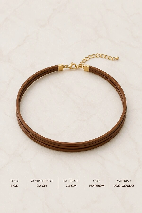 Gargantilha Choker Eco Couro Liso Pri Acessórios