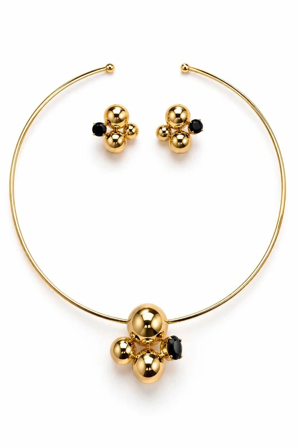 Conjunto Semijoia Essenza Aro Esferas Dourado