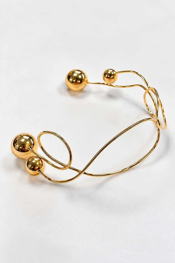 Bracelete Semijoia Essenza Assimétrico Esferas Dourado