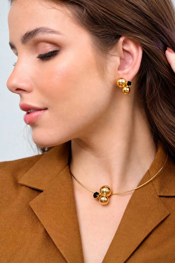 Conjunto Semijoia Essenza Aro Esferas Dourado
