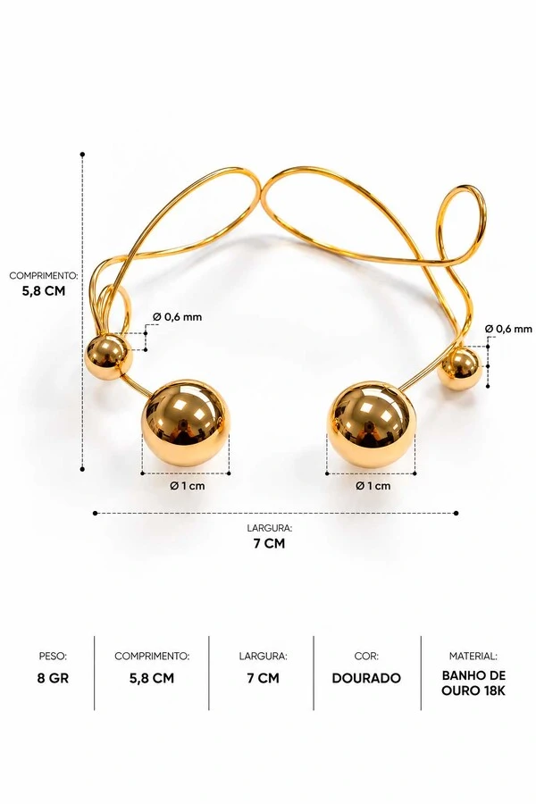 Bracelete Semijoia Essenza Assimétrico Esferas Dourado