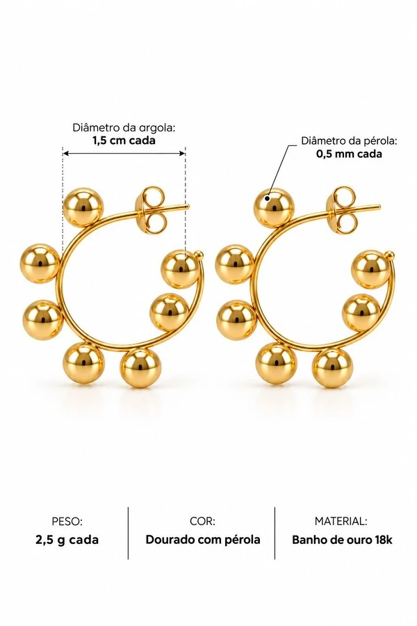 Brinco Semijoia Essenza Argola Esfera Média Dourado