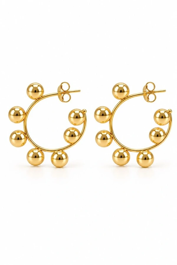 Brinco Semijoia Essenza Argola Esfera Média Dourado