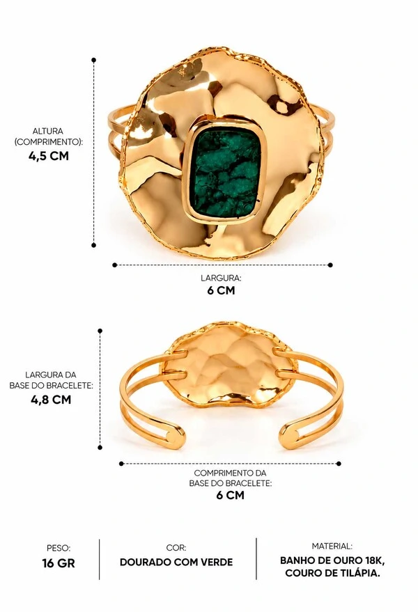 Bracelete Semijoia Lumen Maxi Couro Dourado Pri Acessórios