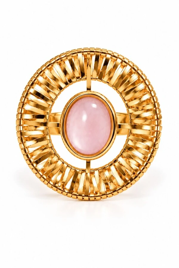 Bracelete Semijoia Essenza Aramado e Pedra Oval Dourado