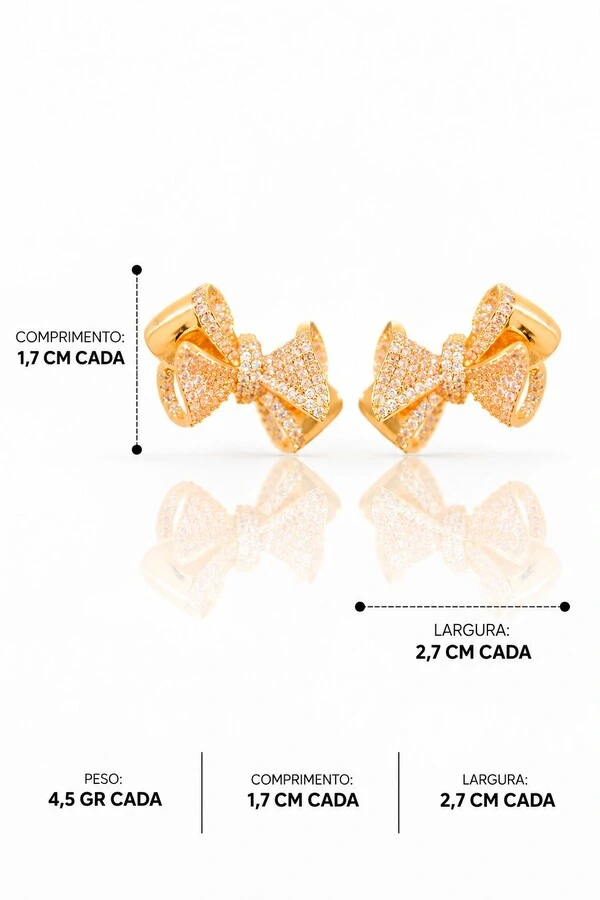 Brinco Semijoia Dalila Laço Cravejado Dourado