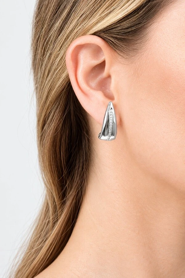 Brinco Semijoia Ear Hook Cravejado Medio Rodio