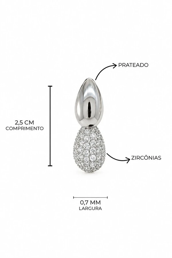 Brinco Semijoia Gota Lisa e Cravejada Pri Acessórios