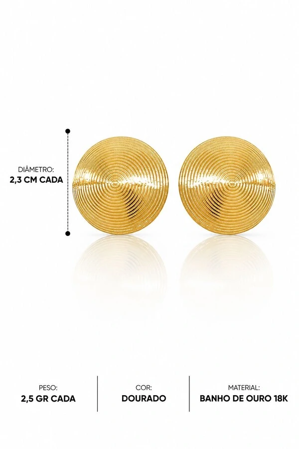 Brinco Semijoia Disco Dourado Pri Acessórios