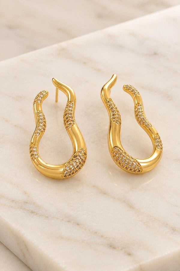 Brinco Orgânico Duo Banho Ouro 18K Banho Ródio Feminino