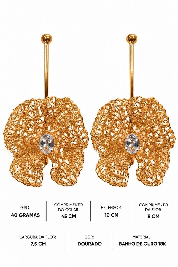 Brinco Semijoia Essenza Flor Artesanal Dourado