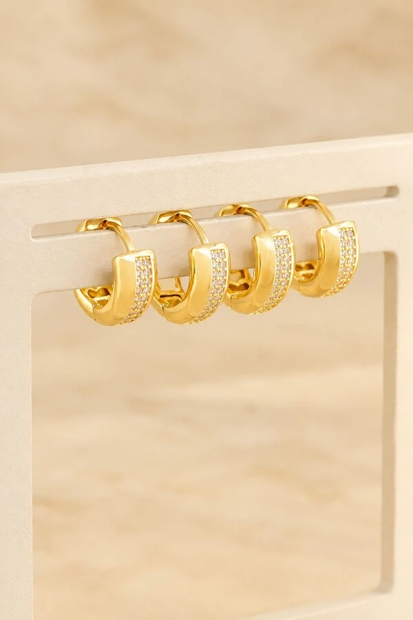 Brinco Semijoia Argola Dupla Cravejado Dourado