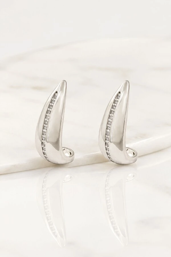 Brinco Semijoia Ear Hook Cravejado Medio Rodio