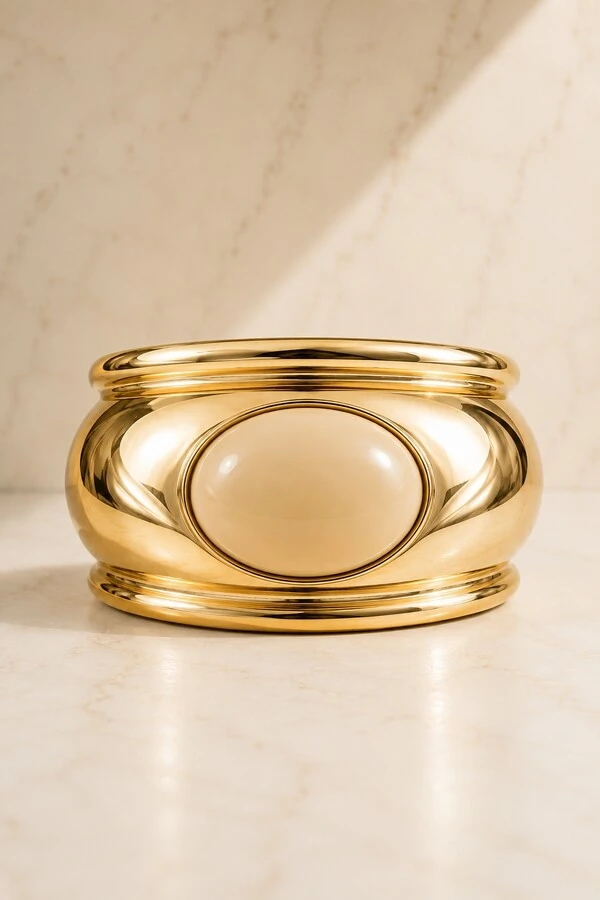Bracelete Maxi Abaulado e Pedra Oval Dourado