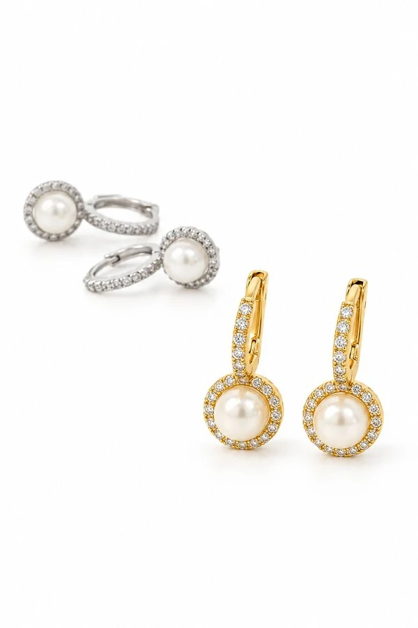 Brinco Argola Cravejada Banho Ouro 18K Banho Ródio Feminino