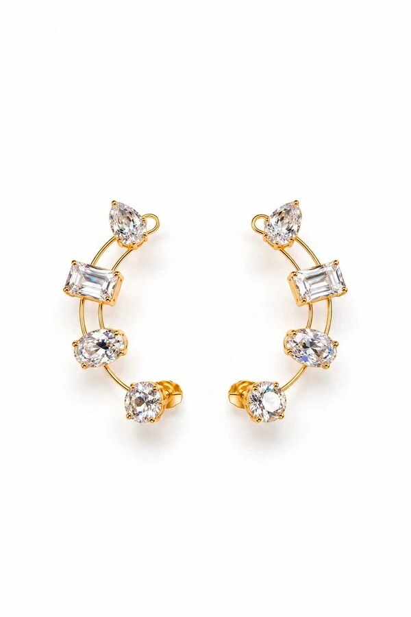 Brinco Semijoia Essenza Ear Cuff Multiformas Dourado