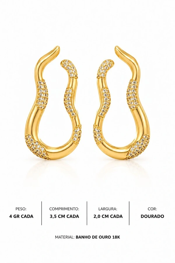Brinco Orgânico Duo Banho Ouro 18K Banho Ródio Feminino