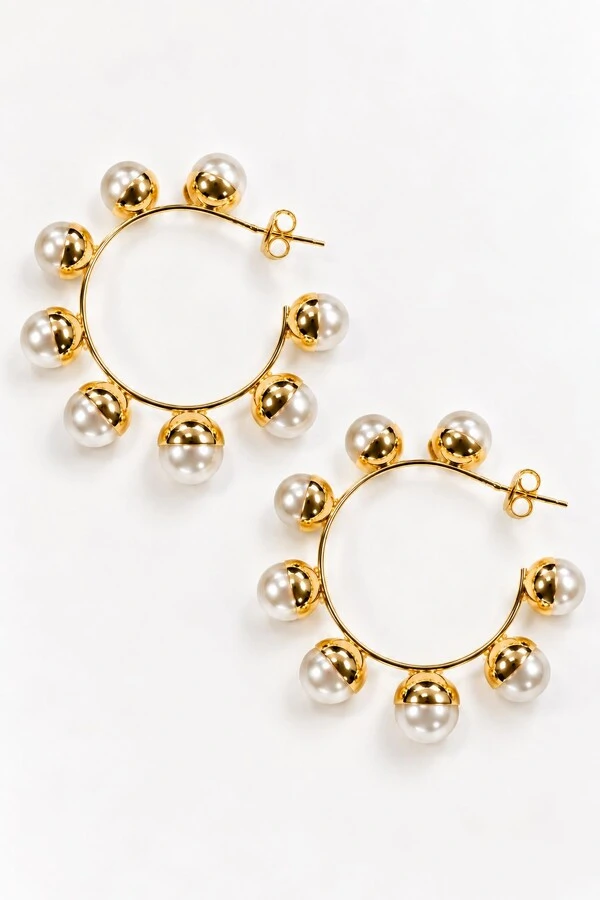 Brinco Semijoia Essenza Argola Pérola Dourado