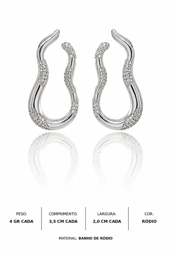 Brinco Orgânico Duo Banho Ouro 18K Banho Ródio Feminino