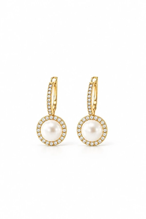 Brinco Argola Cravejada Banho Ouro 18K Banho Ródio Feminino