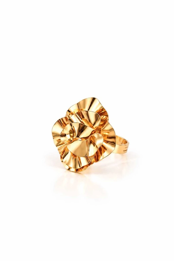 Anel Semijoia Essenza Regulável Flor Orgânica Dourado