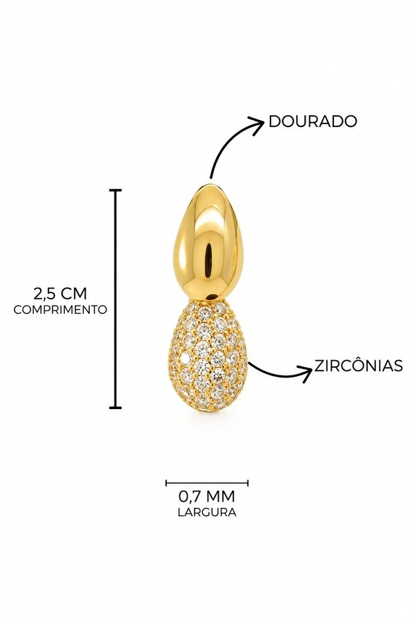 Brinco Semijoia Gota Lisa e Cravejada Pri Acessórios
