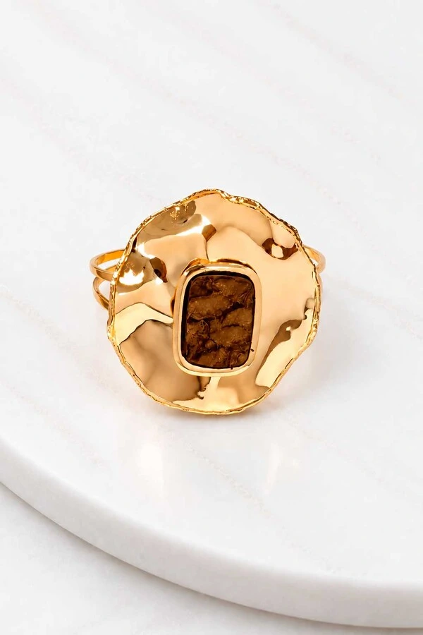 Bracelete Semijoia Lumen Maxi Couro Dourado Pri Acessórios
