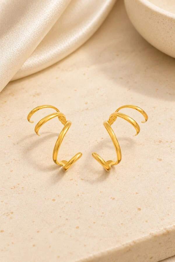 Brinco Semijoia Ear Cuff Quatro Vias Serenity Dourado