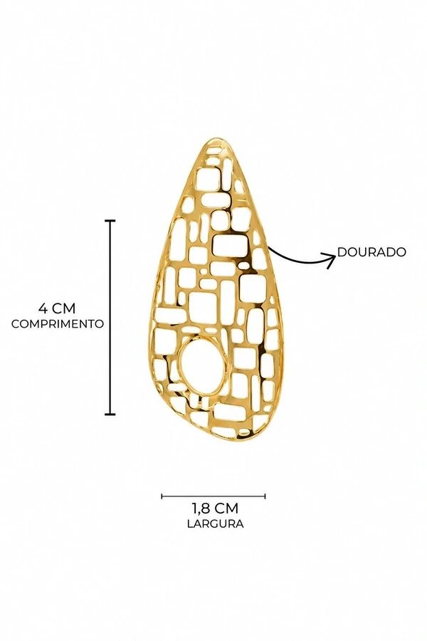 Brinco Semijoia Gota Orgânica Vazada Dourado Pri Acessórios