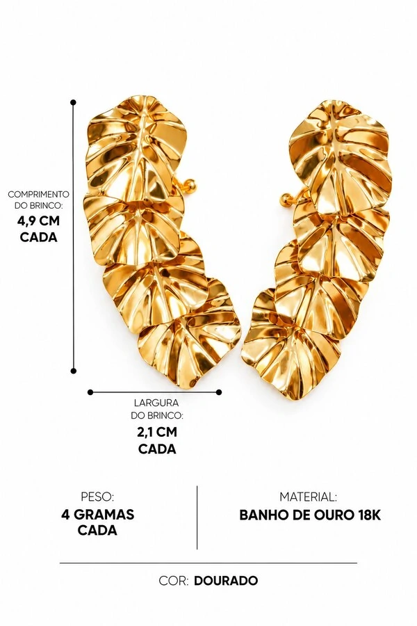 Brinco Semijoia Essenza Ear Cuff Folhas Dourado