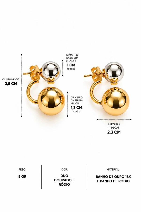 Brinco Semijoia Essenza Ear Jacket Esfera Duo