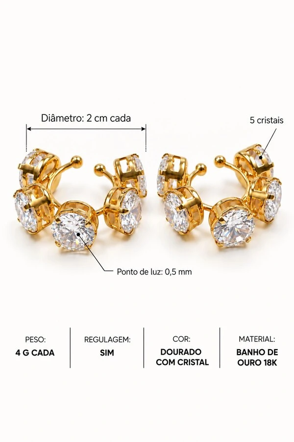Piercing Semijoia Duplo Essenza Ponto De Luz Dourado